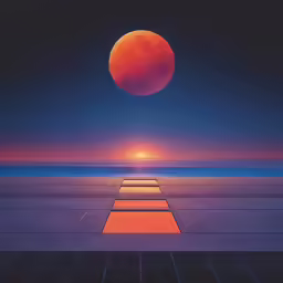 the sun is rising over a horizon in this digital art