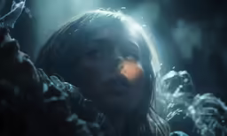 a child looks up at something in a strange way