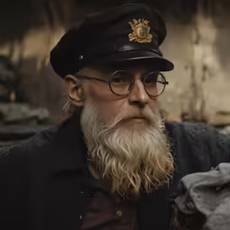 a man with a white beard and glasses is wearing a hat