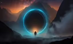 a man standing in front of a blue moon