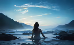 a woman sitting in the water at the beach