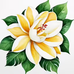 a watercolor drawing of a yellow and white flower