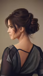 a woman with long hair is wearing a black top