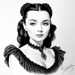 a drawing of a woman wearing a necklace