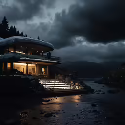 there are steps leading to a very large house