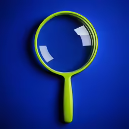 a large green magnifying glass with a black background