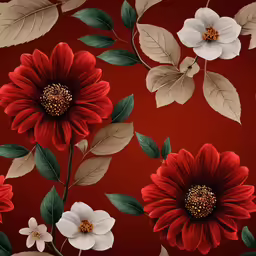 red flowers and leaves on a black background