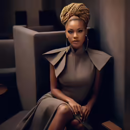 a woman with braids sitting on a chair
