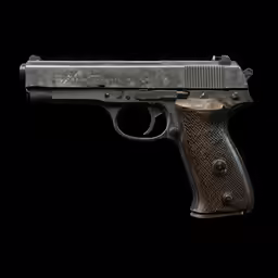 an old handgun is on display on a dark background