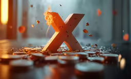 a broken letter x is seen falling off a table