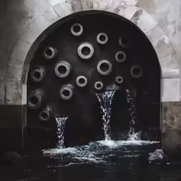 two fountains with three jets of water running between them