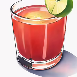 the illustration shows a glass of red beverage