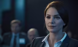 a business woman looks at someone else in the distance
