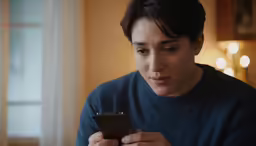 a young man is looking at his phone