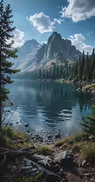there are some mountains that are on the edge of the lake