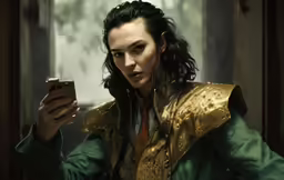 the character in the video game joust is looking at his phone