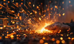 hand holding out firework with flames burning down in the air