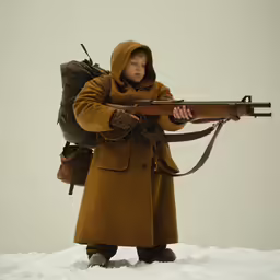 the person with the gun is on a snowy hill