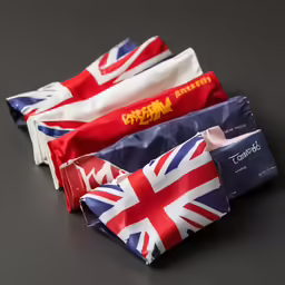 four bags with different flag patterns on them