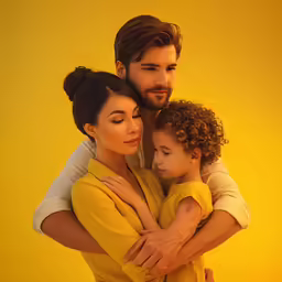 a man and woman holding a small child