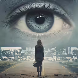 the woman is looking at an image of the eye