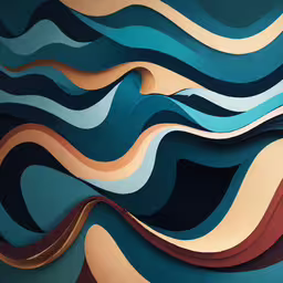 colorful abstract shapes with some brown blue orange,abstract painting of wavy shapes and waves