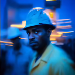 there is a blurry image of a man wearing a hat