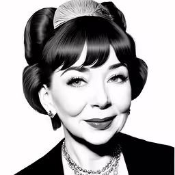 a woman in a black suit and diamond necklace