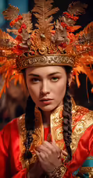 a girl with long braids in a costume