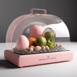 a candy dish with fruits in a glass dome