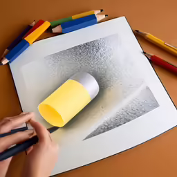 two colored pencils resting on top of an art project