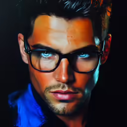 a close up photo of a man wearing glasses