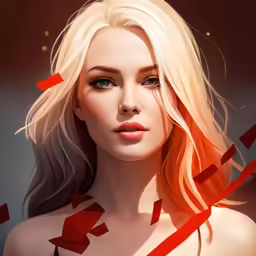 a woman with blonde hair and blue eyes is depicted in this painting
