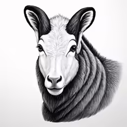 the goat with the black and white look on its face is looking at the camera