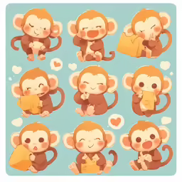 monkey stickers with different expressions and symbols