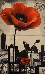 two red flowers are in front of a backdrop
