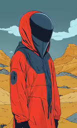 an orange and blue jacket on top of a man in the desert