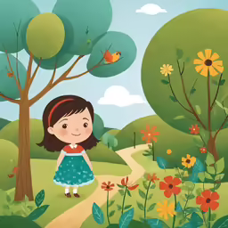 a woman walking down a dirt road through a lush green field