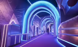 an interior image of a tunnel with blue lights