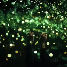 someone is standing in front of a rain covered forest