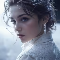 a beautiful woman with very wavy hair standing outside