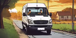 a couple of people in a truck going down the road,two people ride in the driver
