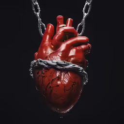 a red heart with barbed wire on it