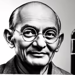 a black and white drawing of a man wearing glasses