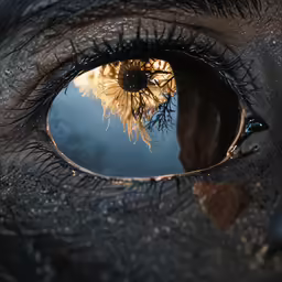 a photograph of the reflection of a leaf on a lens