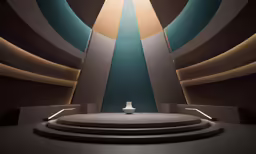 a lamp sits on the top of a circular stage