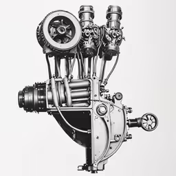 an artistic drawing of a machine made out of four engines