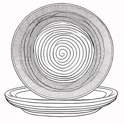 an outline drawing of a dish with a spiral design on the rim