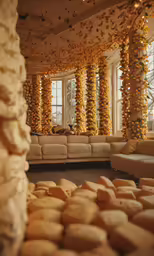 a living room that is filled with a couch and other decorations