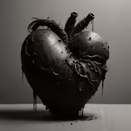a heart with bleeding parts on a table